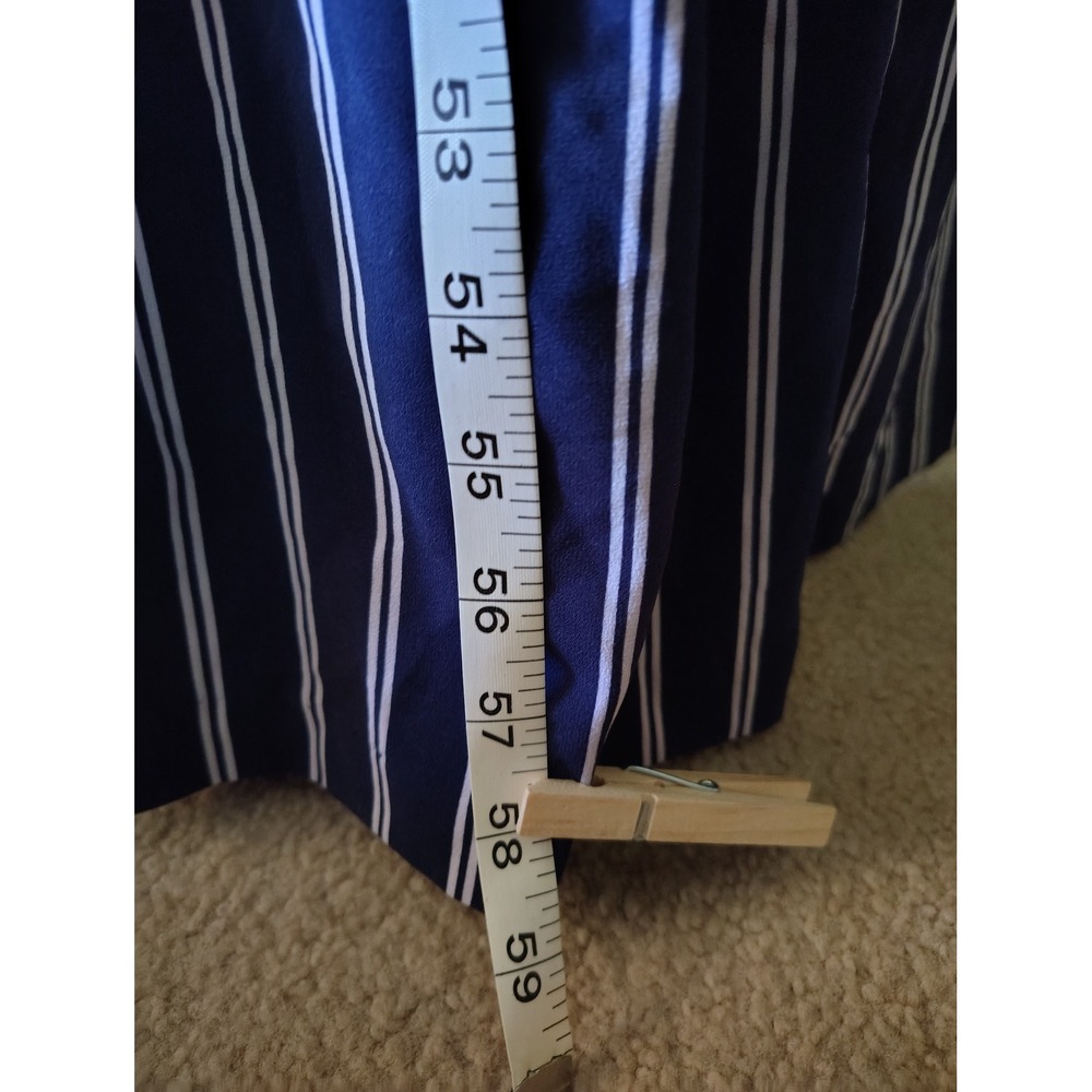 Tahari Navy Blue White Striped Wide Leg Sleeveless Jumpsuit with Pockets - Picture 7 of 16